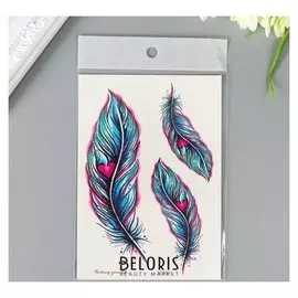 Татуировка на тело цветная "Пёрышки с сердечками" 15х10,5 см