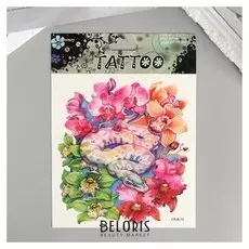 Татуировка на тело цветная "Змея и орхидеи" 19х14 см