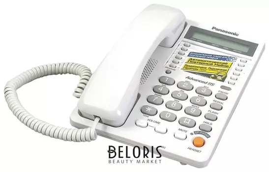 Телефон PANASONIC KX-TS2365 RUW, память на 30 номеров, ЖК-дисплей с часами, автодозвон, спикерфон
