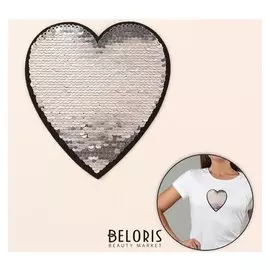 Термоаппликация двусторонняя «Сердце», с пайетками, 13 × 12 см, цвет красный/серебряный