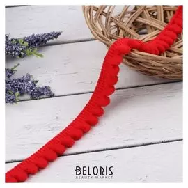 Тесьма декоративная с помпонами, 12 мм, 10 ± 1 м, цвет красный