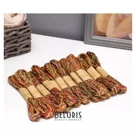 Тесьма декоративная текстиль "Джут разноцветный" намотка 3 метра набор 12 шт 18х18х2 см