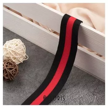 Тесьма трикотажная лампас 30 мм, 10 ± 0,5 м, цвет чёрный/красный