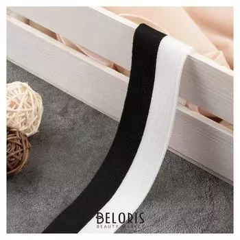 Тесьма трикотажная лампас 35 мм, 10 ± 0,5 м, цвет белый/чёрный