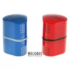 Точилка 3 отверстия с контейнером Trio Grip 2001 для стандартных и трёхгранных карандашей, цвет красный/синий