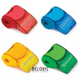 Точилка Brauberg "Referee", с контейнером и стирательной резинкой, ассорти, форма свистка, упаковка с подвесом