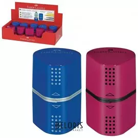 Точилка Faber-castell "Trio Grip 2001", 3 отверстия, 2 контейнера, пластиковая, красная/синяя