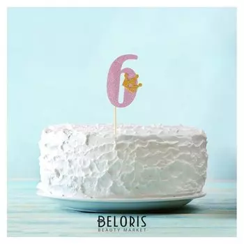 Топпер «6», с короной, розовый цвет