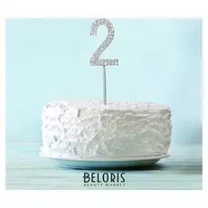 Топпер для торта «2», со стразами, цвет серебряный