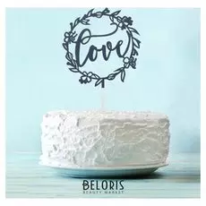 Топпер Love, в цветочном круге, цвет чёрный