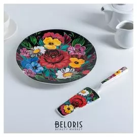 Тортовница 22,8 см "Русский узор", лопатка 24х5,5 см