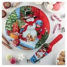 Тортовница «Снеговик в доме!», 30 см, с лопаткой