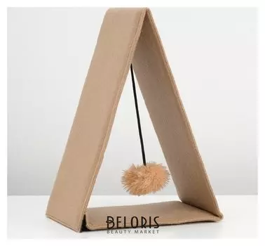 Треугольная складная когтеточка-домик из ковролина с игрушкой, 34 х 16 х 28,5 см микс цветов