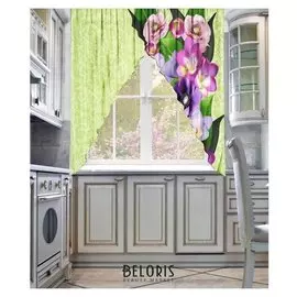 Тюль для кухни фиалки 250 х 170см-2 шт, шифон, пэ 100%