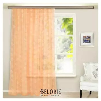 Тюль, размер 200х260 см, тиснение роза, цвет персик, вуаль