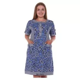 Туника женская, цвет серый/синий/цветы, размер 50