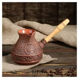 Турка для кофе №2 0,5 глазурованная, деревянная ручка