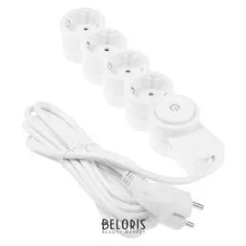 Удлинитель Duwi, 4 розетки, 3 м, 10 А, с з/к, со шторками, белый