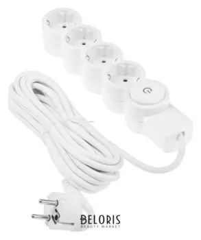 Удлинитель Duwi, 4 розетки, 5 м, 10 А, с з/к, с выключателем, со шторками, белый