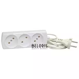Удлинитель РАДИСТ Р16-010, 3 розетки без заземления, 3 м, 2х0, 75 мм, 1300 Вт, белый