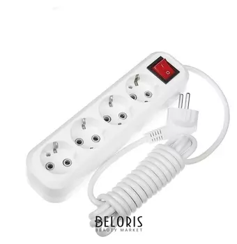 Удлинитель Smartbuy, 4 розетки, 3 м, 16 А, 3500 Вт, ПВС 3х1 мм2, с з/к, с выкл., белый