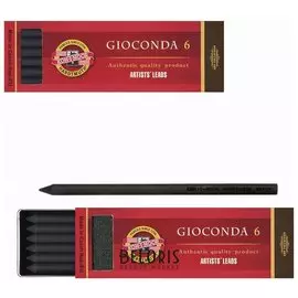 Уголь искусственный для рисования Koh-i-noor, набор 6 шт., "Gioconda", мягкий, заточенный, пластиковая коробка