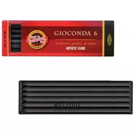 Уголь искусственный для рисования Koh-i-noor, набор 6 шт., "Gioconda", твердый, заточенный, пластиковая коробка