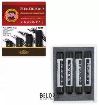 Уголь прессованный KOH-I-NOOR "Gioconda", набор 4 шт., круглое сечение, 4 градации твердости