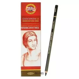 Уголь в карандаше 4.2 мм набор 12 штук, Koh-i-noor Gioconda 8810/2 Charcoal, Medium, черный