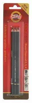 Уголь в карандаше 4.2 мм набор 3 штуки, Koh-i-noor Gioconda 8811, №,2,3,4 (Искусственный) блистер