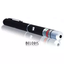 Указка лазерная, радиус 1000 м, зеленый луч, плюс 5 насадок, черный корпус, клип, футляр