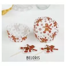 Украшение для кексов «Новый год», со снежинками, набор 24 пики, 24 формочки