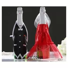 Украшение на шампанское "Свадебный вальс" красное