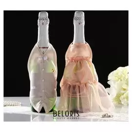 Украшение на шампанское "Свадебный вальс" персиковое