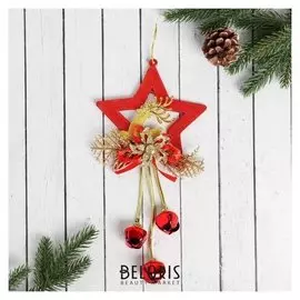 Украшение новогоднее "Алая звезда с бубенцами" 13х25 см
