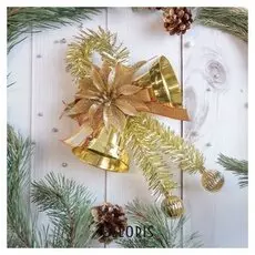 Украшение новогоднее "Два колокольчика с мишурой и цветком" 15х20 см, золото
