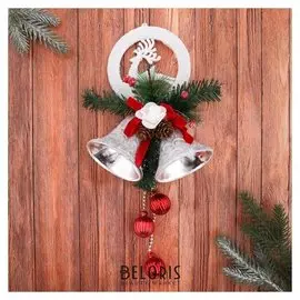 Украшение новогоднее "Два колокольчика с шариками и новогодним декором" 15х30 см