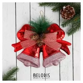 Украшение новогоднее "Колокольчик" шишки и бантики, 19х13 см