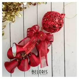 Украшение новогоднее "Колокольчики на ажурном шарике" 7х29 см, красный