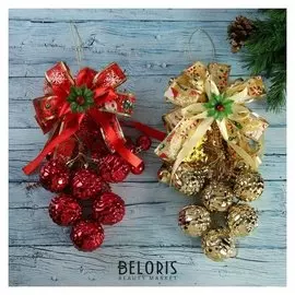 Украшение новогоднее "Шарики-шишечки на бантике" 6х40 см