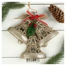 Украшение новогоднее "Три ажурных колокольчика с красной ленточкой" 18,5х18 см