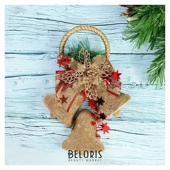 Украшение новогоднее "Три колокольчика на кольце с цветочком и бантиком" 16х24 см