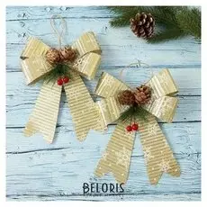 Украшение ёлочное "Бантик в снежинках с шишками" (Набор 2 шт) 13,5х17,5 см золото