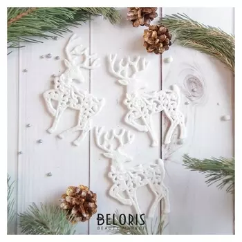 Украшение ёлочное "Белый олень резной" 8х13 см (Набор 3 шт)