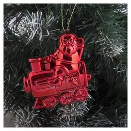 Украшение ёлочное "Дед мороз на паровозе" (Набор 4 шт) 7х6,5 см красный