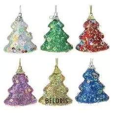 Украшение ёлочное "Ёлочка в пайетках" (Набор 6 шт) 5х6 см