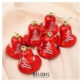 Украшение ёлочное "Колокольчик с ёлочкой" (Набор 6 шт) 5,5 см красный