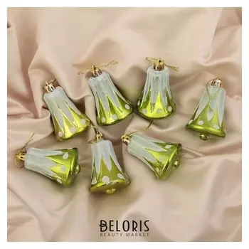 Украшение ёлочное "Колокольчики с горошинами" (Набор 7 шт) 5,5 см зелёный