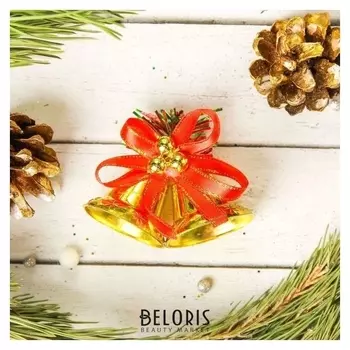 Украшение ёлочное "Колокольчики с красной лентой" (Набор 3 шт) 6х4 см золото