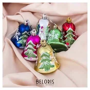 Украшение ёлочное "Колокольчики с ёлочками" (Набор 6 шт) 5,5х5 см разноцветный